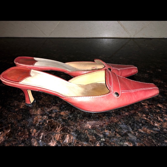 Nine West Red Leather Slip On Heels - Picture 2 of 5